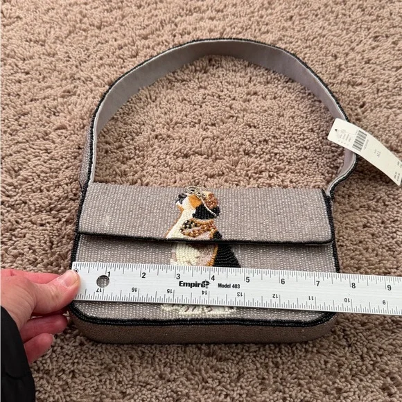 NWT new flaw Anthropologie Maeve Fiona beaded bag beagle dog gray embroidered - Picture 7 of 16